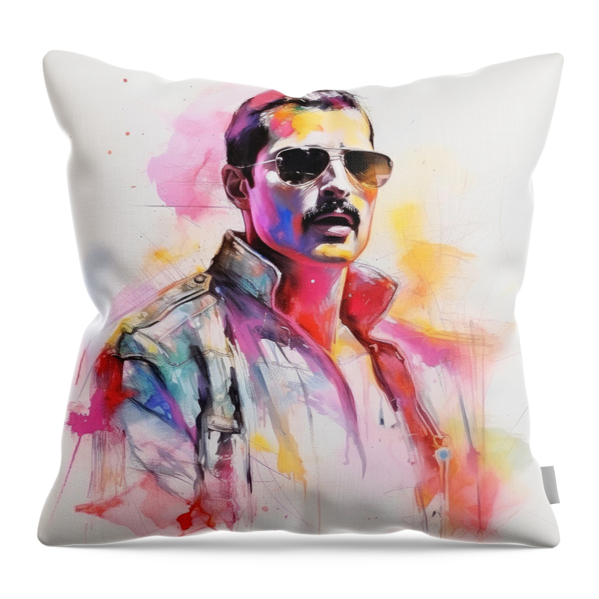 Freddie Mercury Throw Pillow featuring the painting Freddie Mercury Watercolor No.1 by My Head Cinema