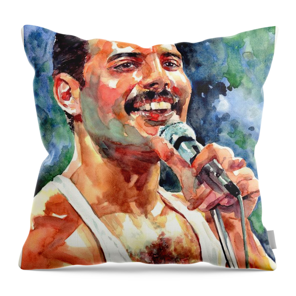 Freddie Throw Pillow featuring the painting Freddy Mercury Portrait by Suzann Sines