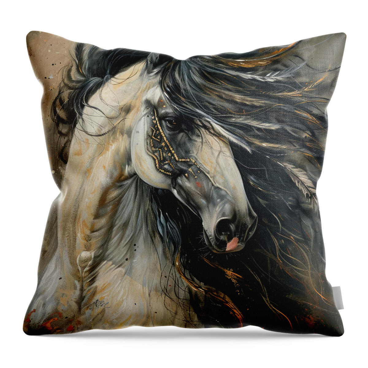 Horse Throw Pillow featuring the painting Free Flowing Arabian by Tina LeCour