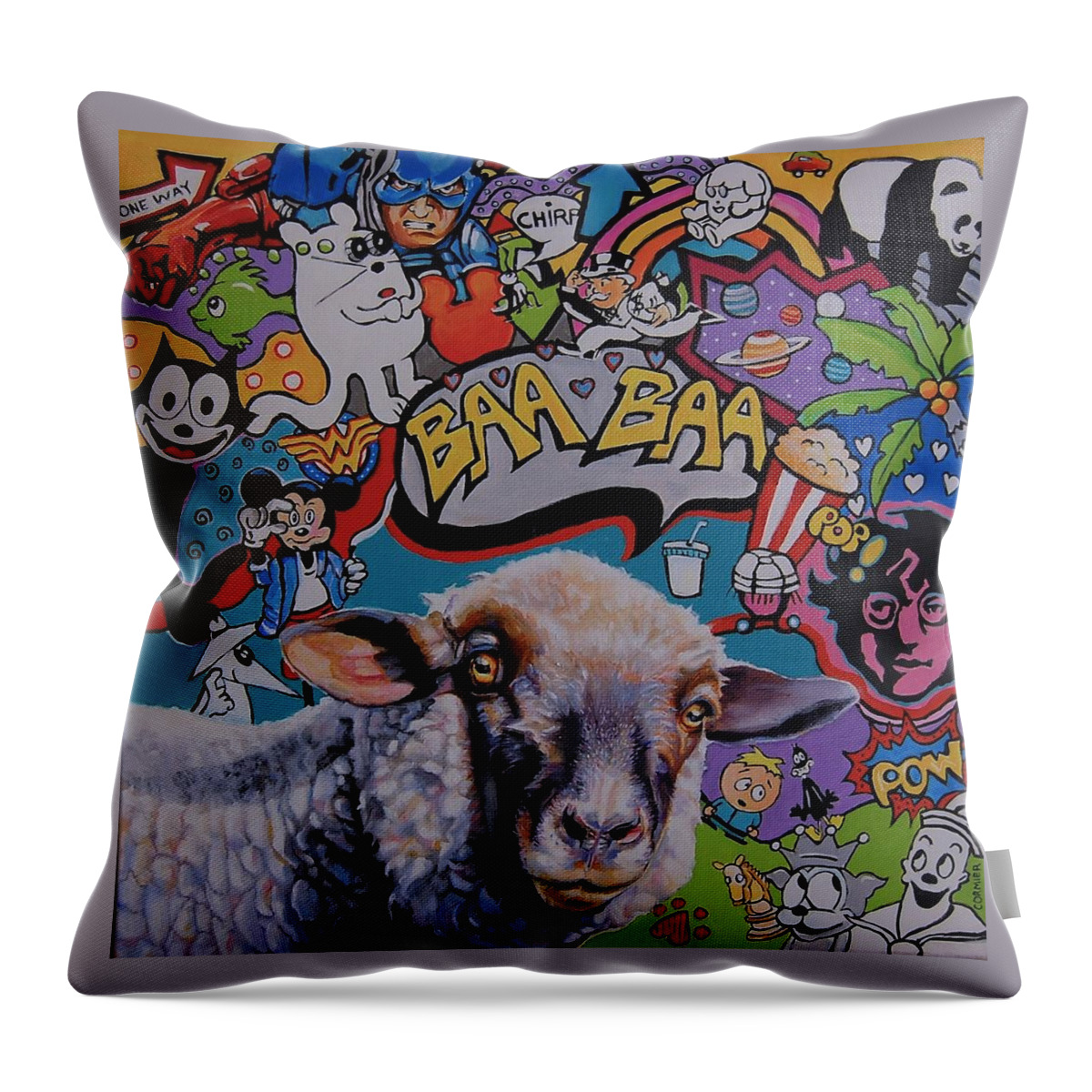Sheep Throw Pillow featuring the painting Free Speech Bubble by Jean Cormier