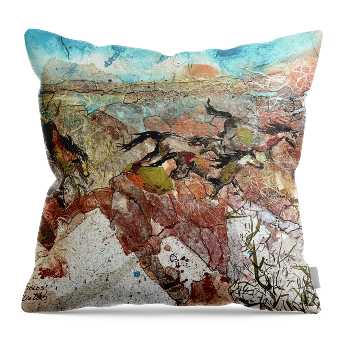 Horses Throw Pillow featuring the painting Freedom Fields by Elaine Elliott
