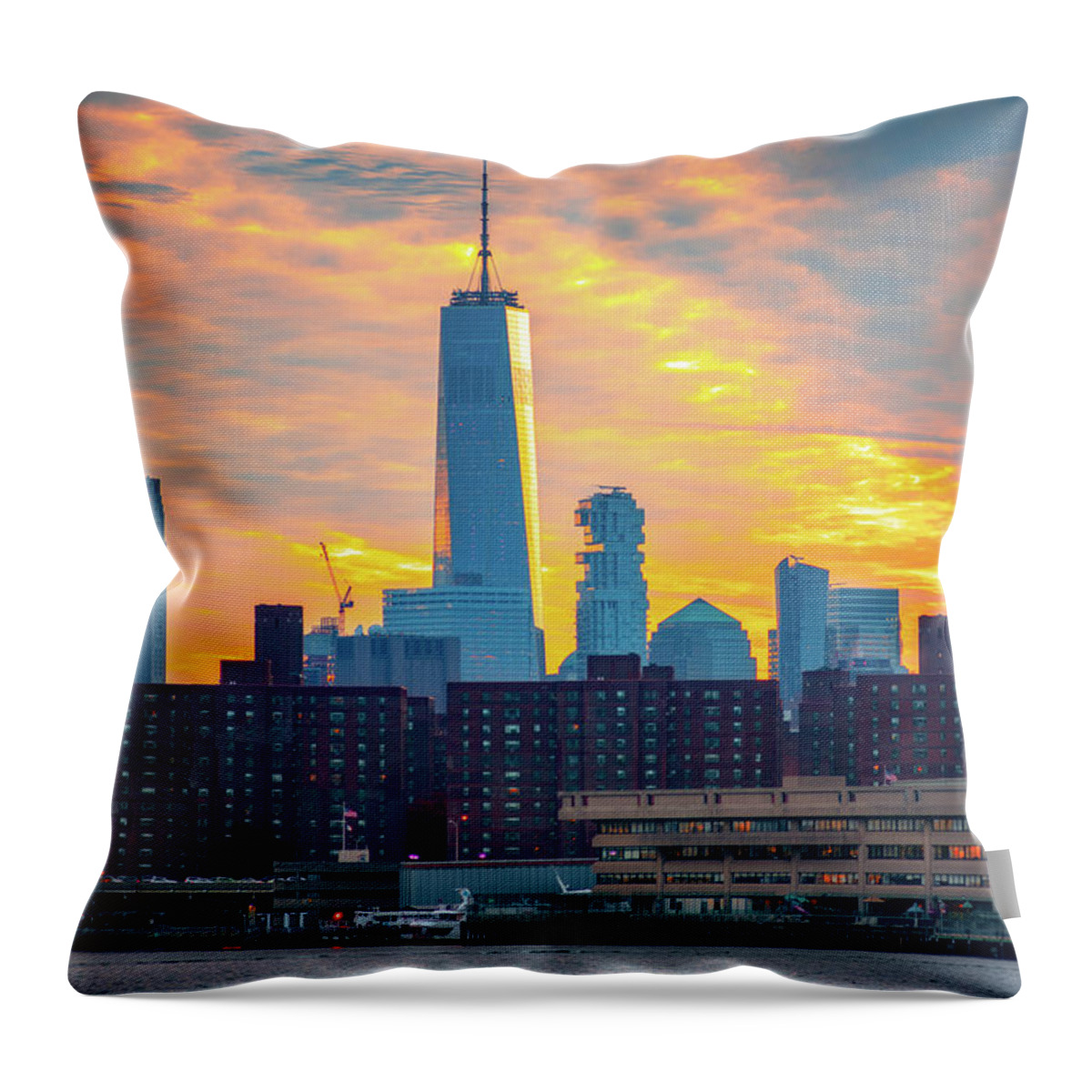 Lower Manhattan Throw Pillow featuring the photograph Freedom Tower Sunset by John Randazzo