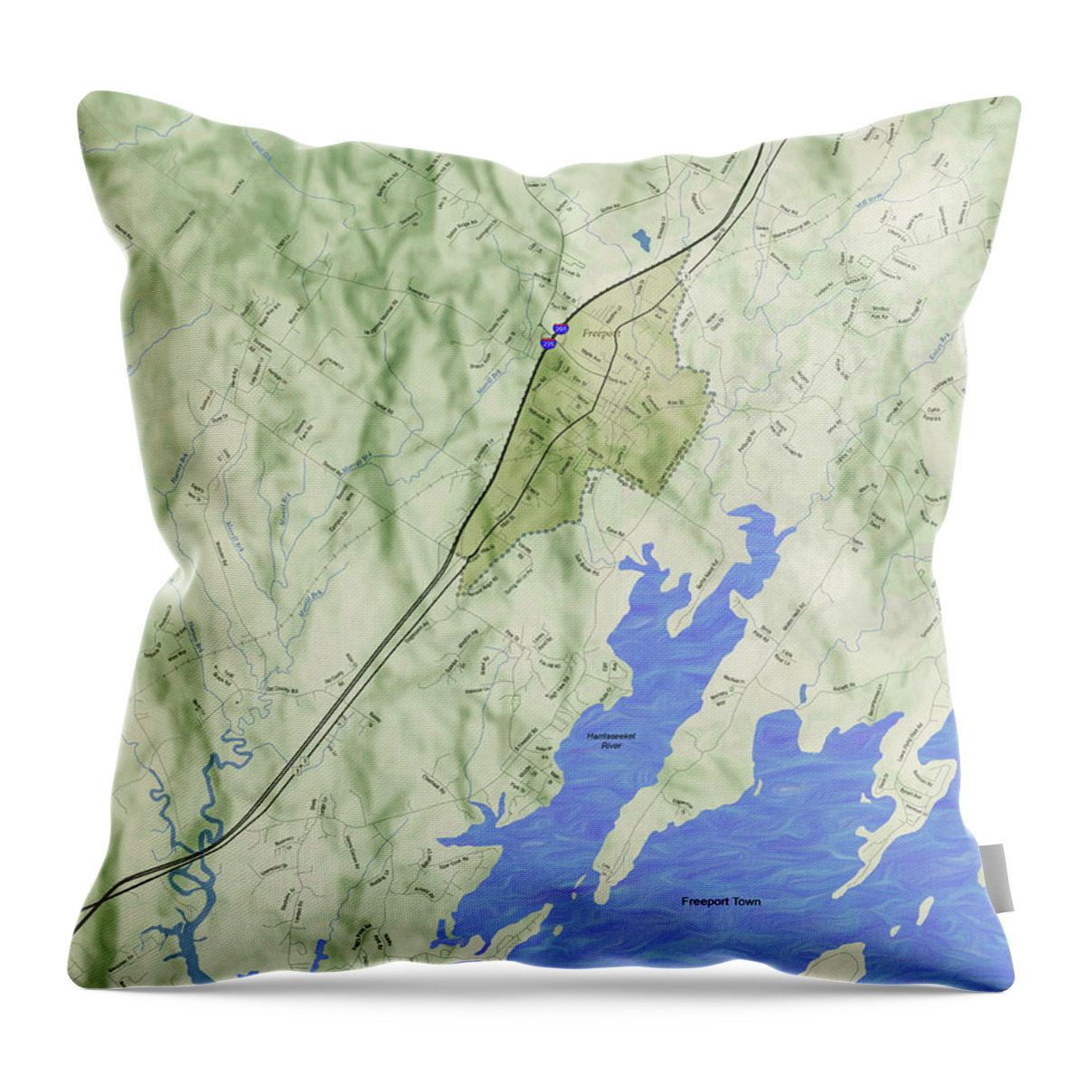 Freeport Throw Pillow featuring the photograph Freeport, Maine Map by George Robinson
