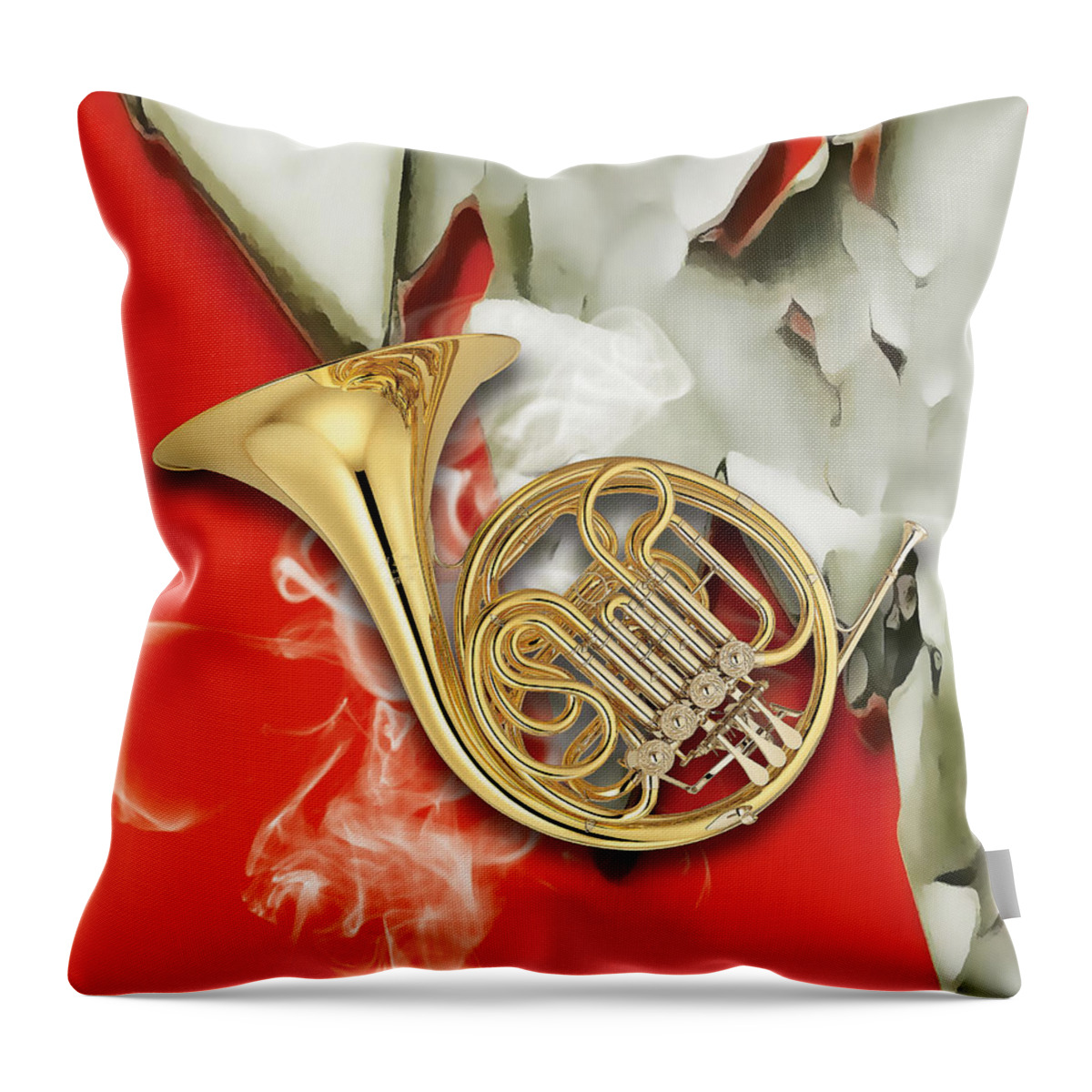 French Horn Throw Pillow featuring the mixed media French Horn Section by Marvin Blaine