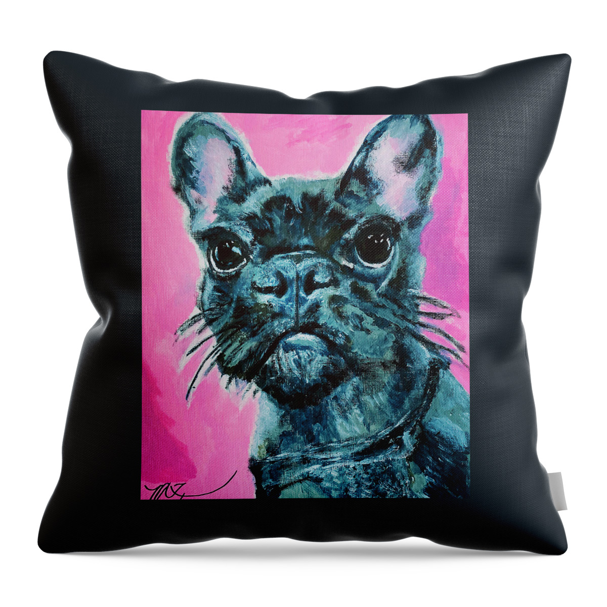 French Bulldog Throw Pillow featuring the painting Frenchie by Melody Fowler