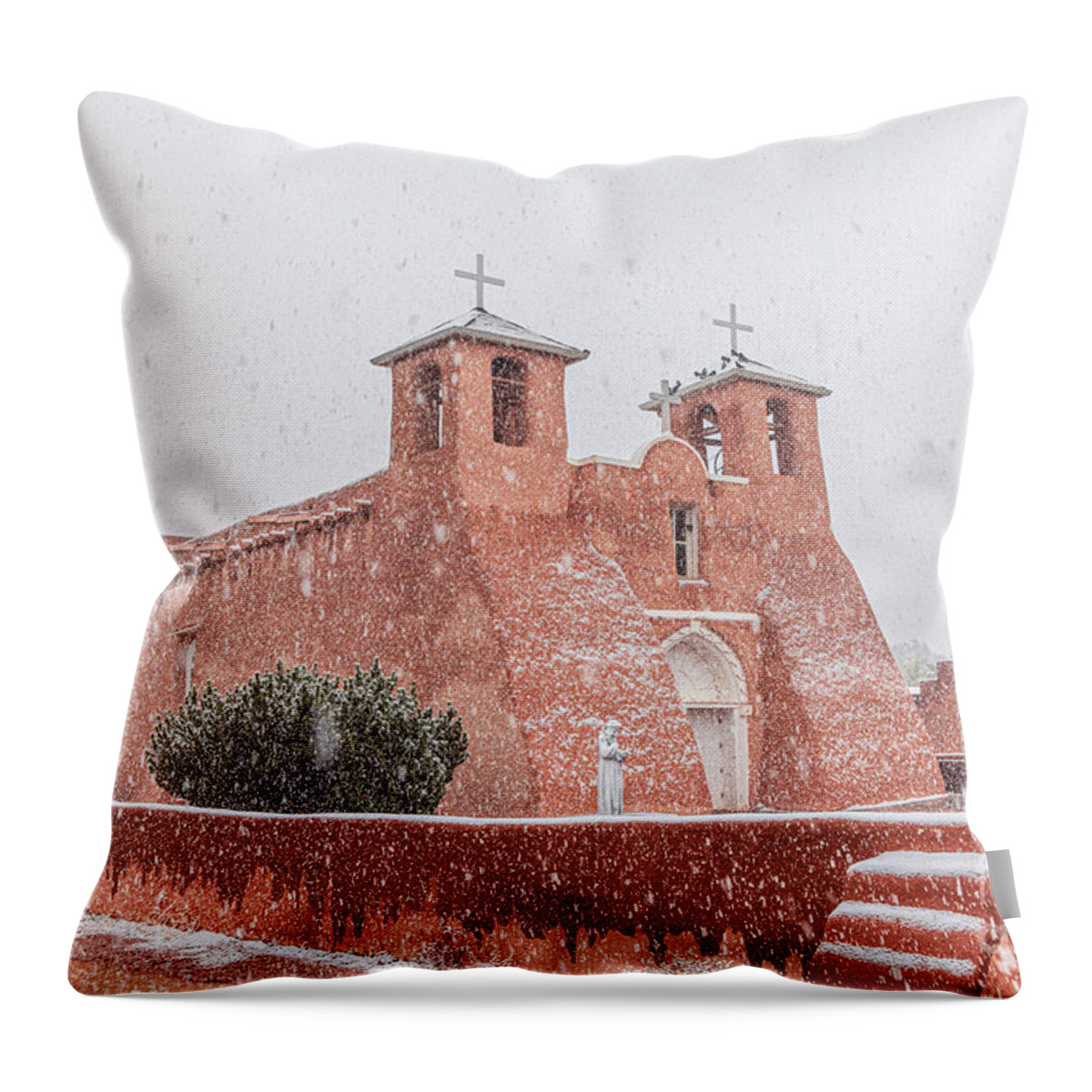 Taos Throw Pillow featuring the photograph Fresh Snow on the St Francis de Asis by Elijah Rael