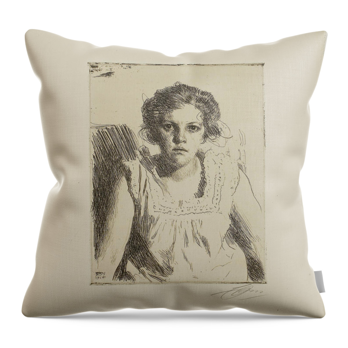 Pretty Throw Pillow featuring the drawing Frida by Anders Zorn