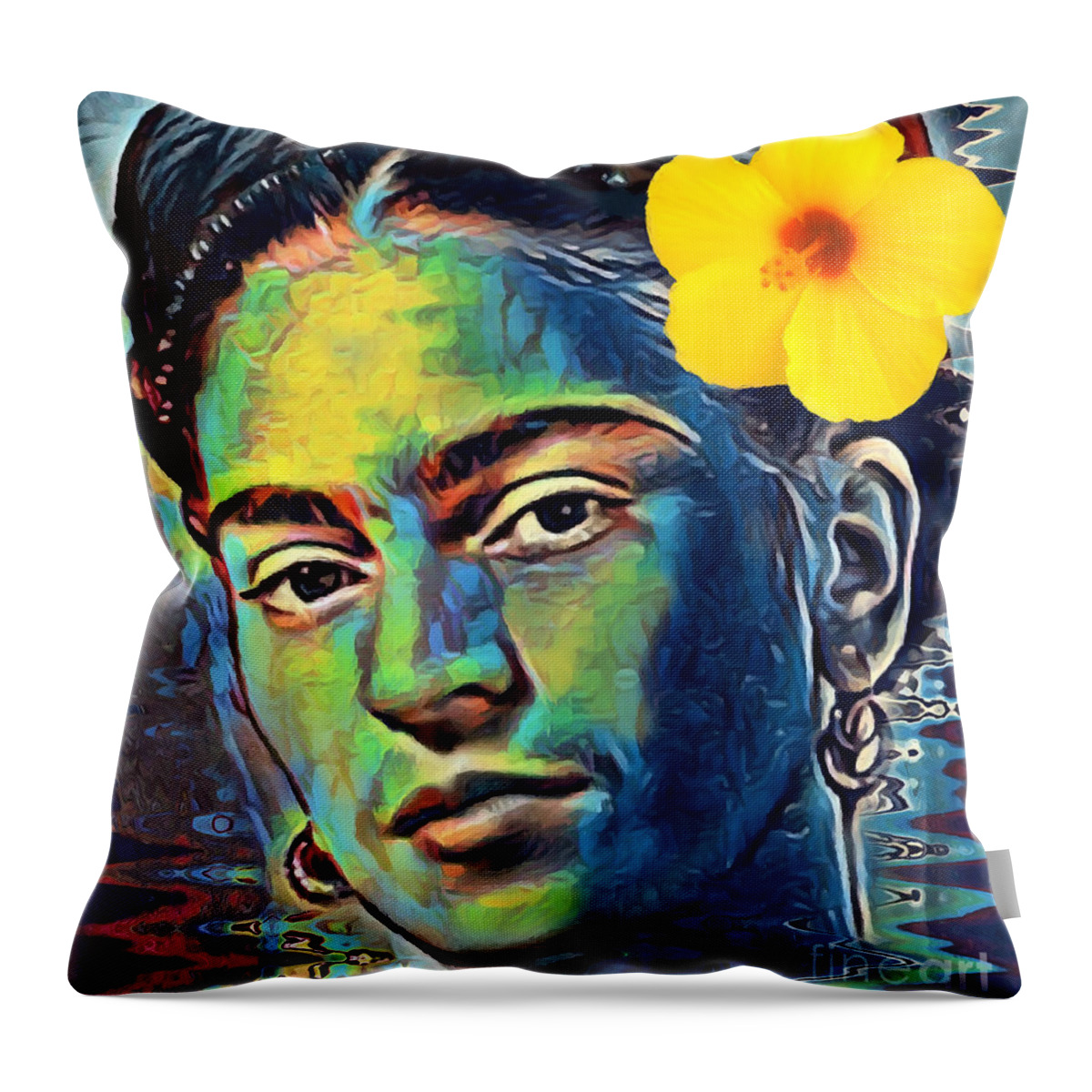 Frida Kahlo Throw Pillow featuring the mixed media Frida Kahlo in color by Carl Gouveia