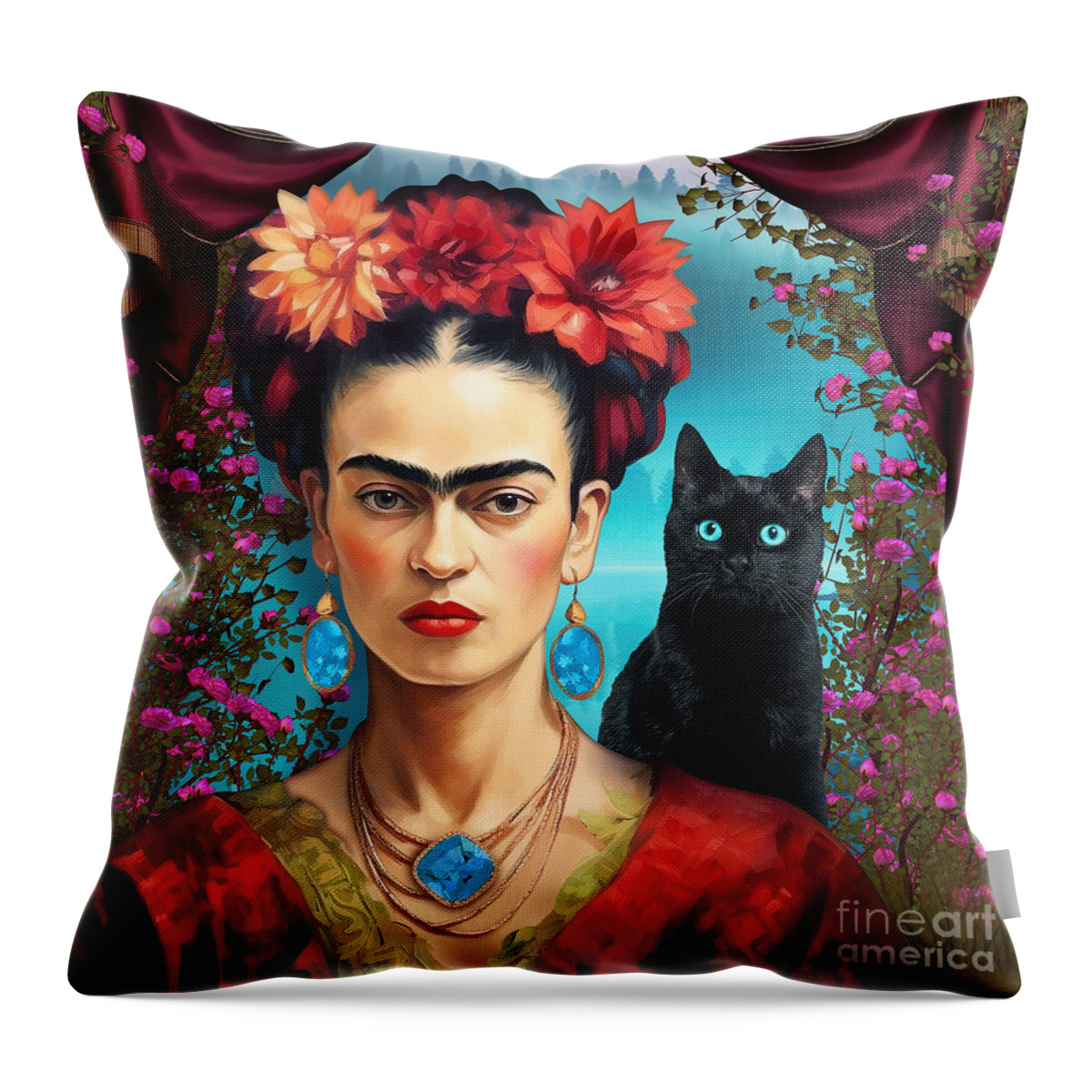 Frida Kahlo Throw Pillow featuring the digital art Frida Kahlo by Mark Ashkenazi