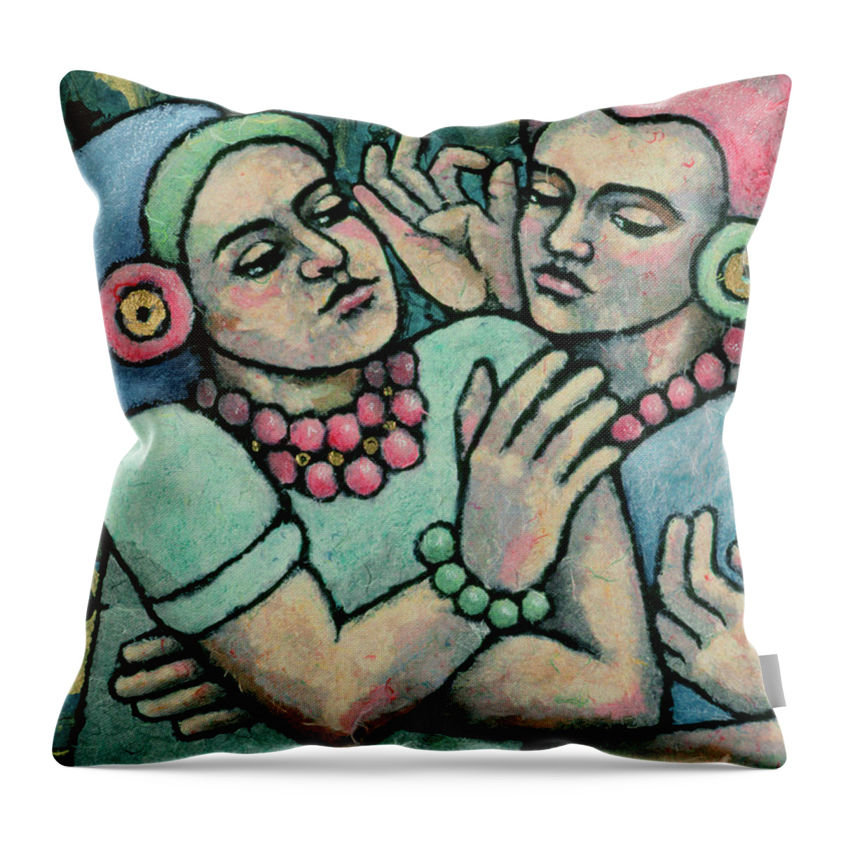 Friendship Throw Pillow featuring the painting friendship paintings - Girls from Borobudur by Sharon Hudson