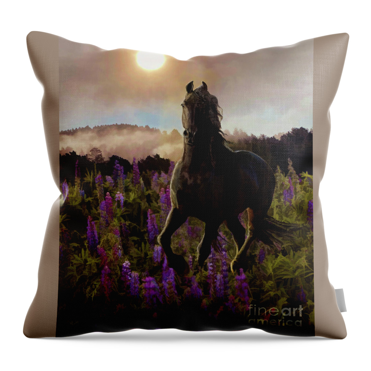 Friesian Stallion Throw Pillow featuring the digital art Friesian Frolic by Melinda Hughes-Berland