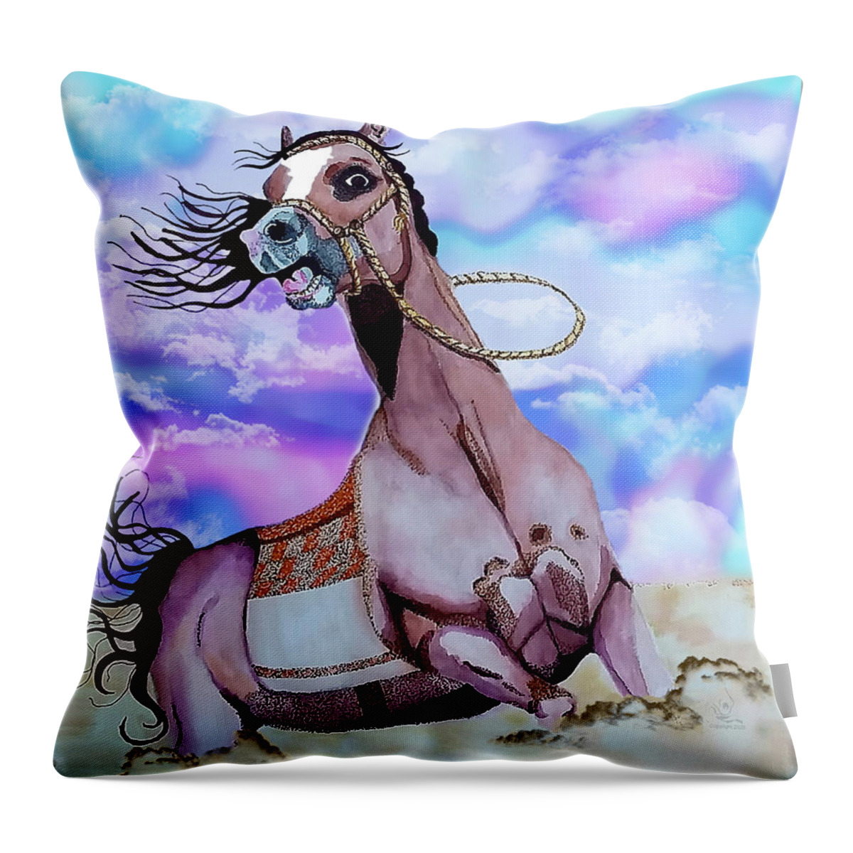 Horse Skethes Throw Pillow featuring the painting Frightened Horse by Equus Artisan