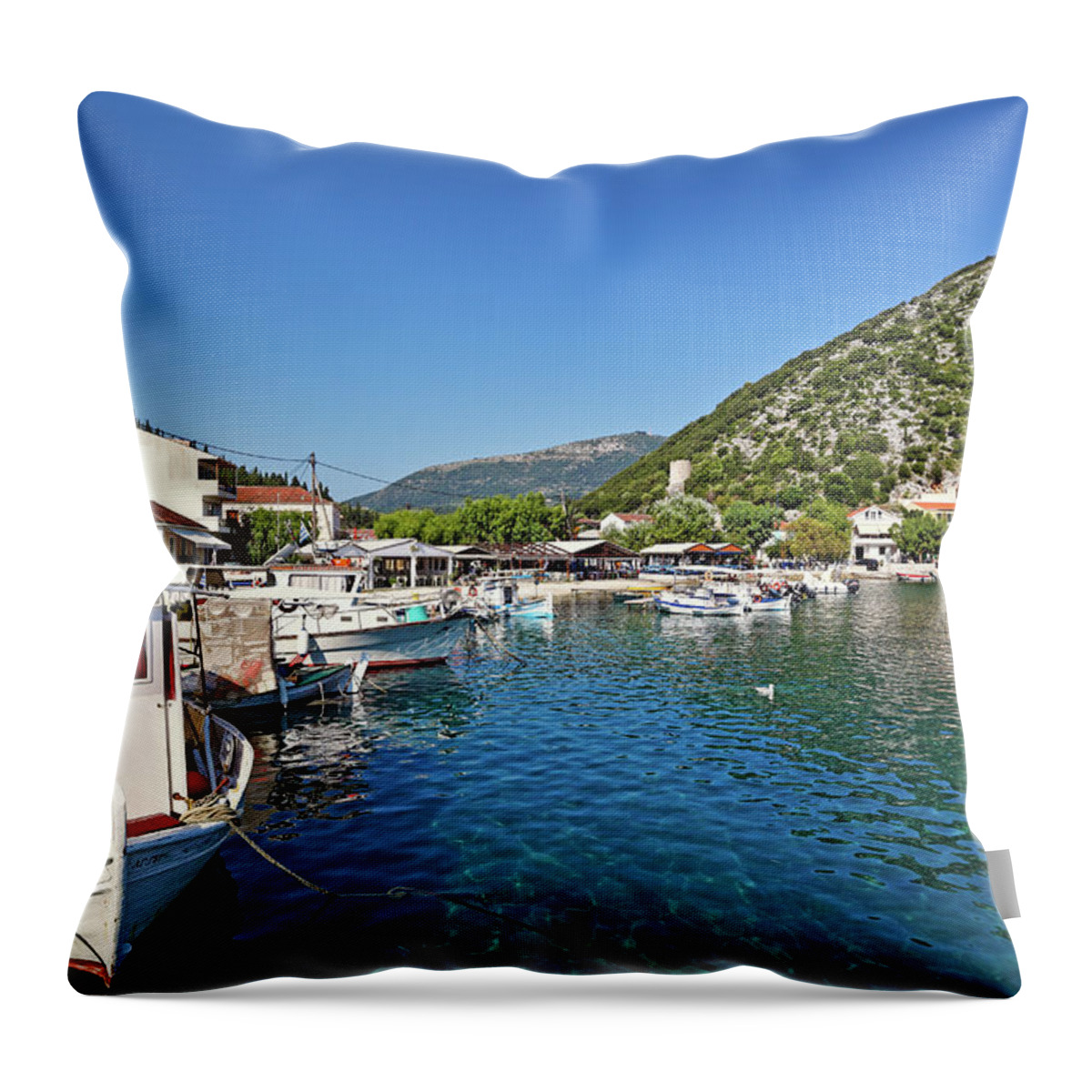 Frikes Throw Pillow featuring the photograph Frikes in Ithaki island, Greece by Constantinos Iliopoulos