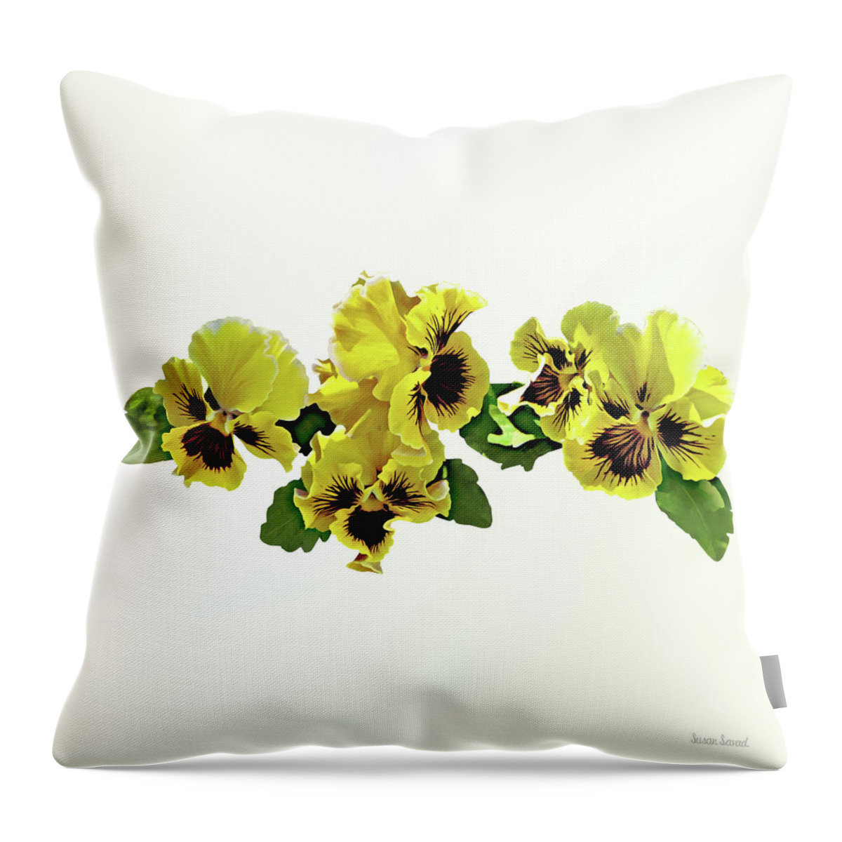 Pansy Throw Pillow featuring the photograph Frilly Yellow Pansies by Susan Savad