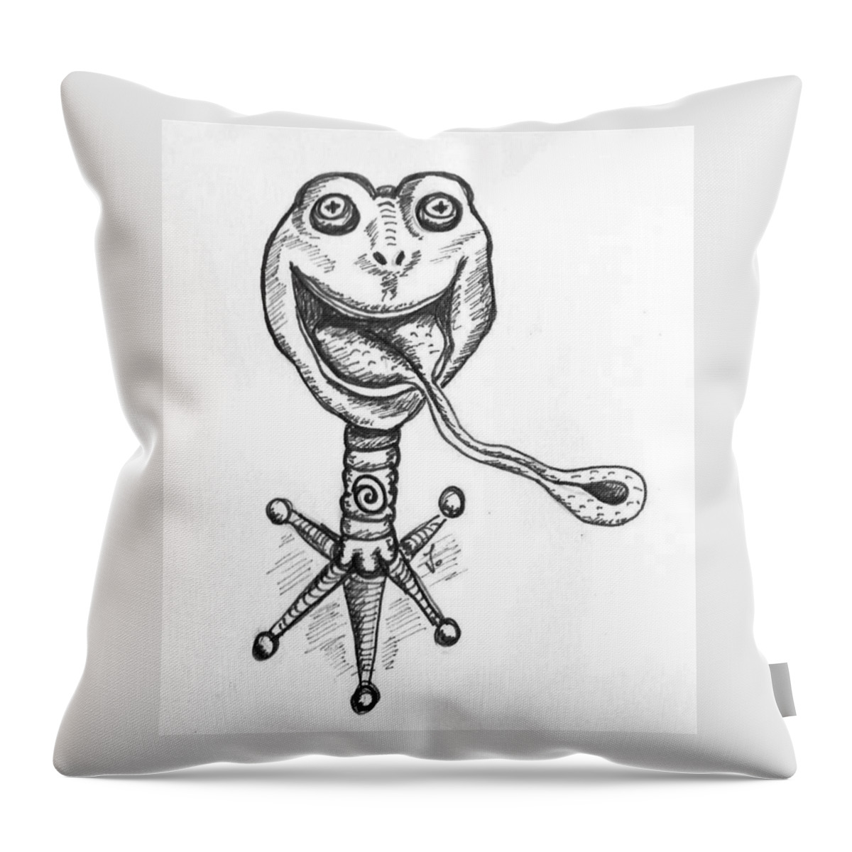 Frog Throw Pillow featuring the drawing Frogstand by Vicki Noble