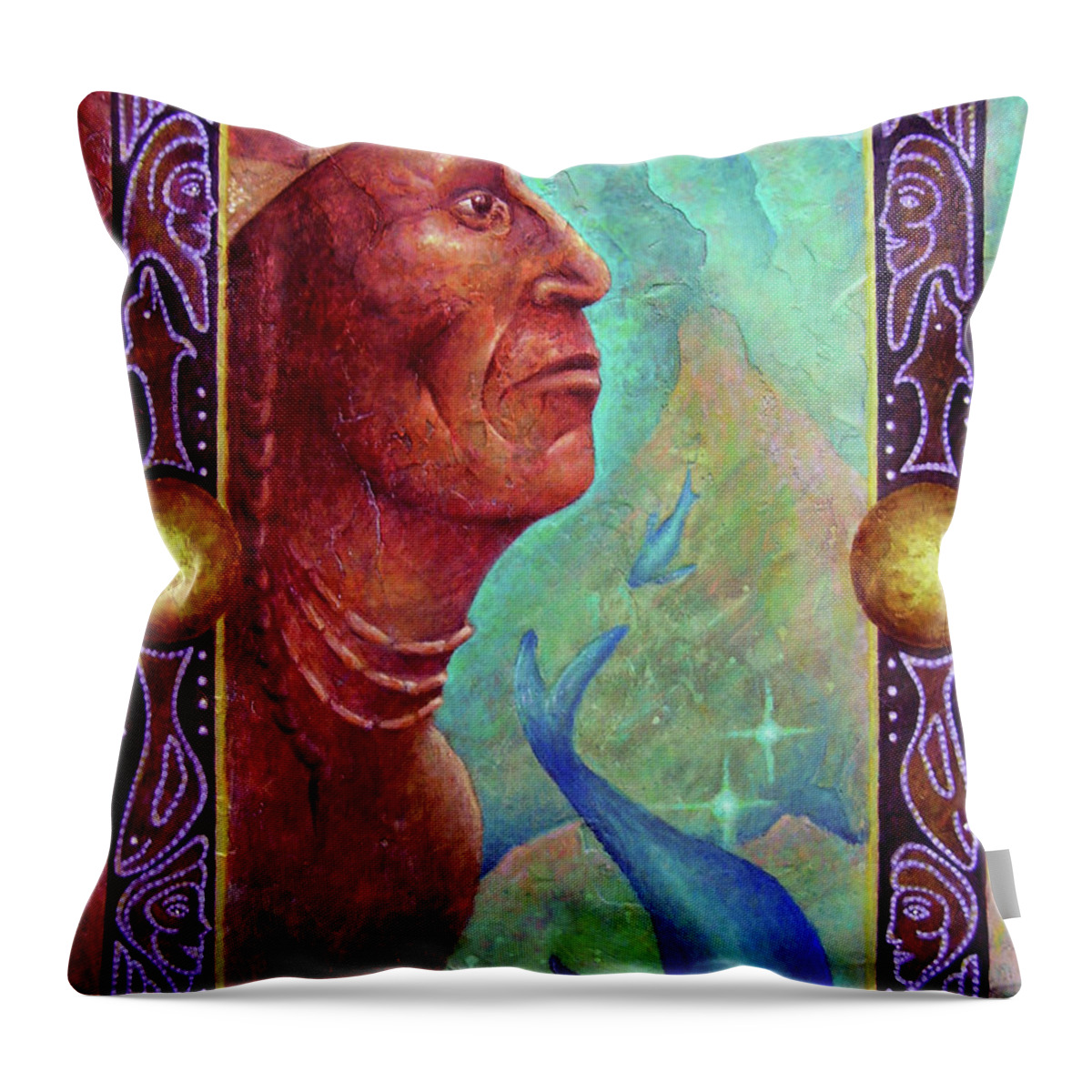 Native American Throw Pillow featuring the painting From the Depths by Kevin Chasing Wolf Hutchins