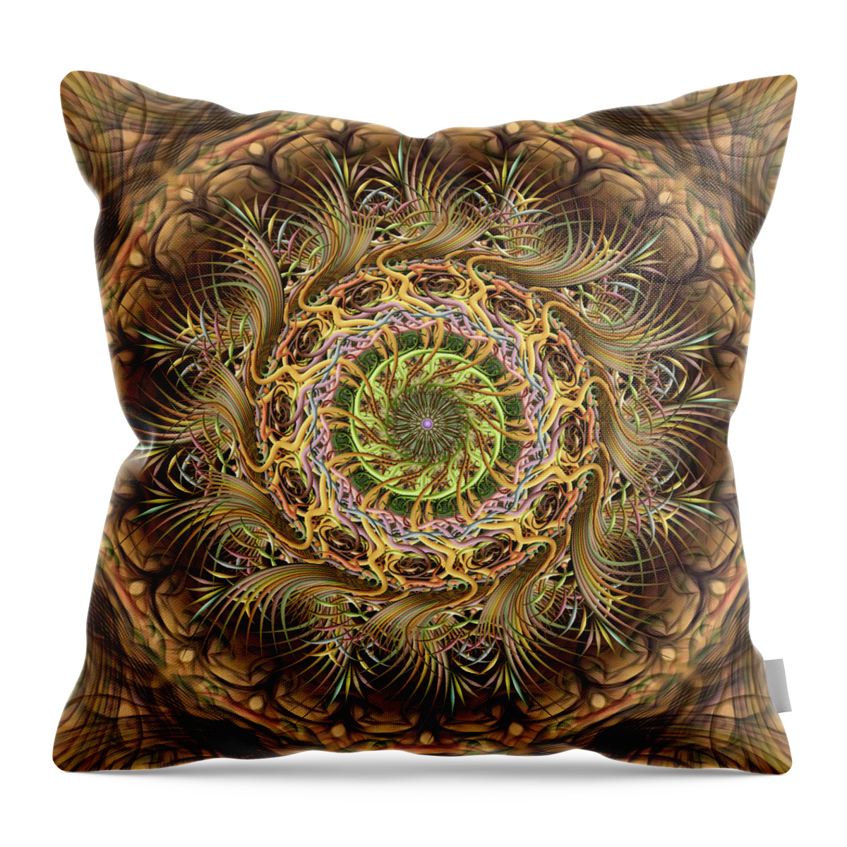 Pinwheel Mandalas Throw Pillow featuring the digital art Frond Flinger Jamboree by Becky Titus