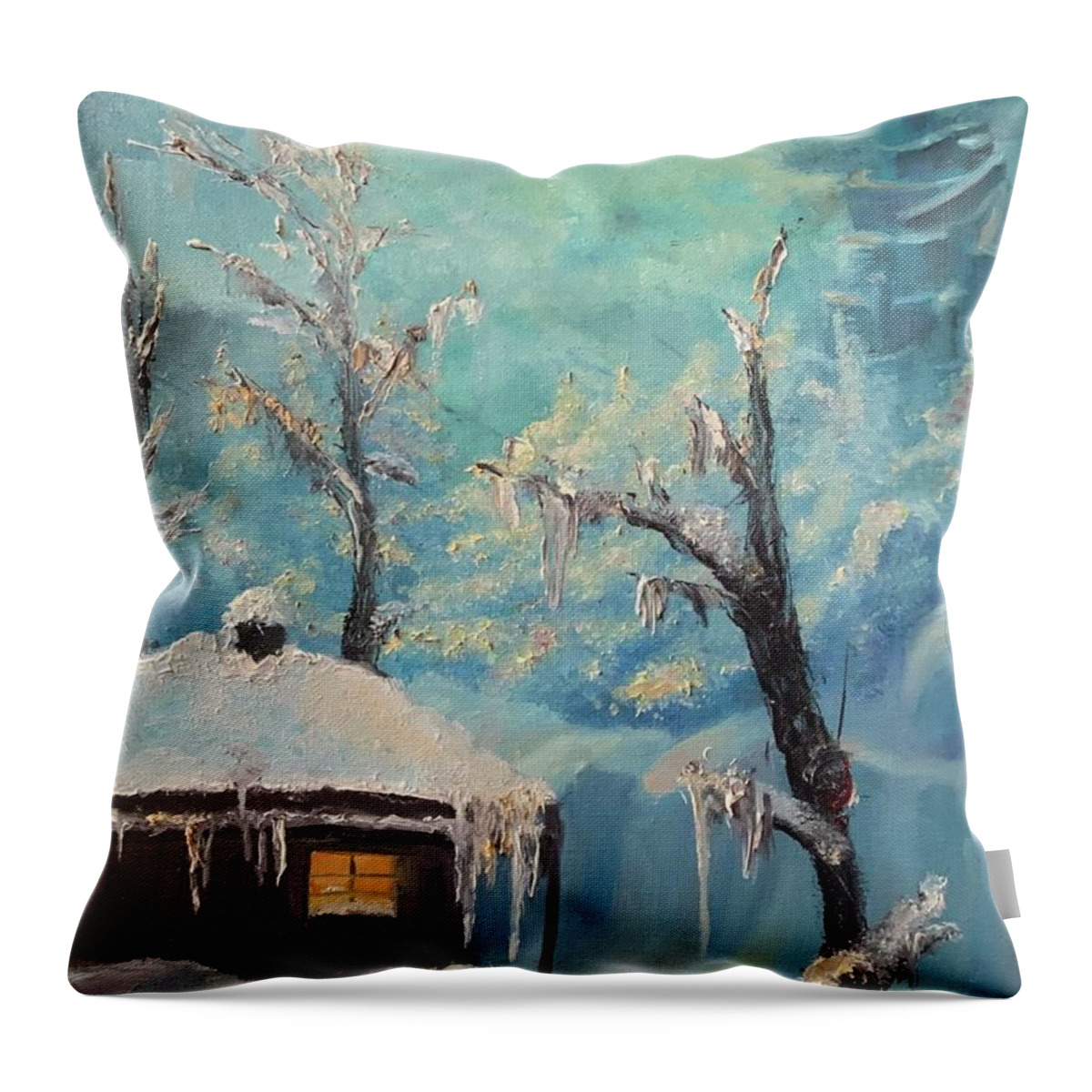 Moon Throw Pillow featuring the painting Frosty Tales by Medea Ioseliani