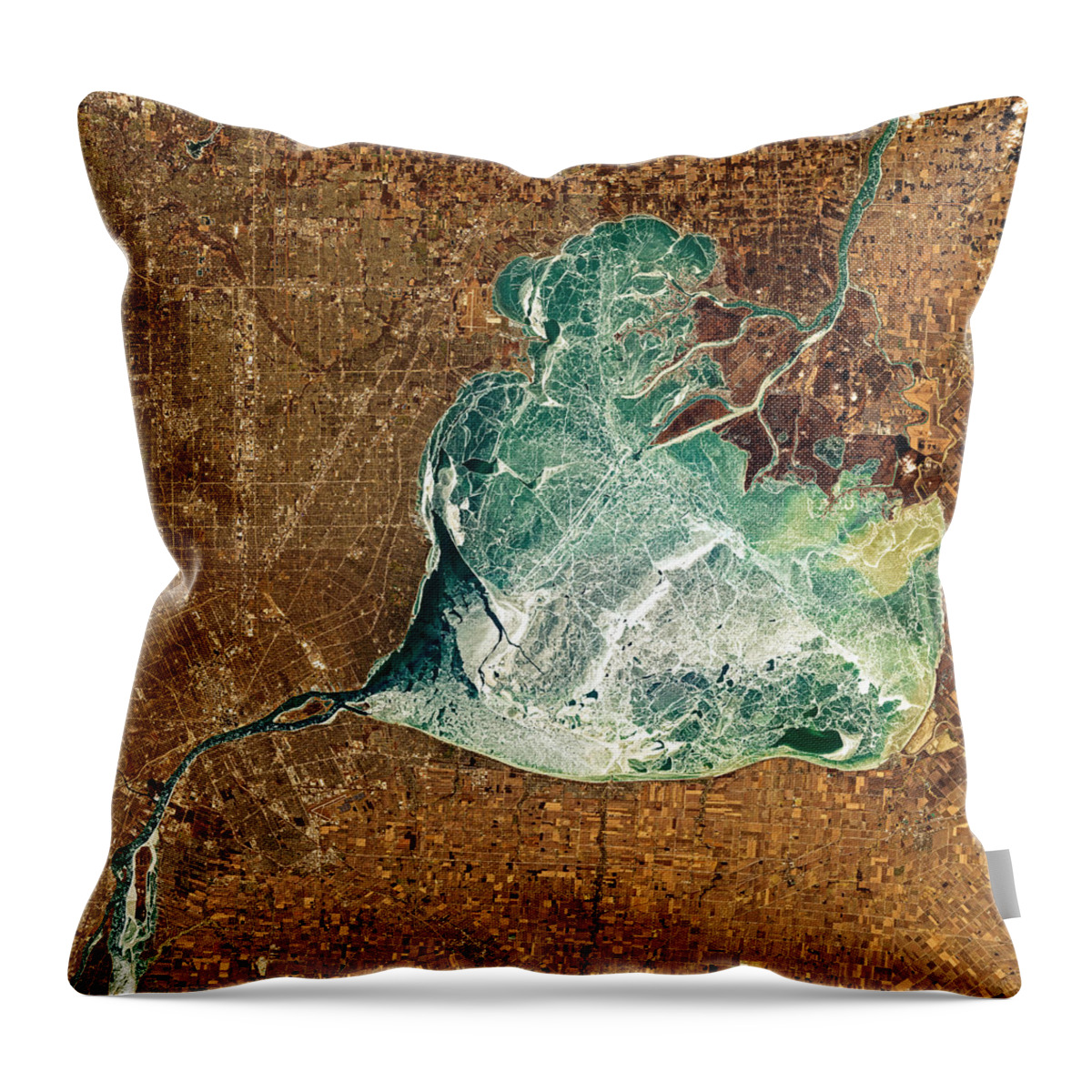 Satellite Image Throw Pillow featuring the digital art Frozen Lake St. Clair by Christian Pauschert