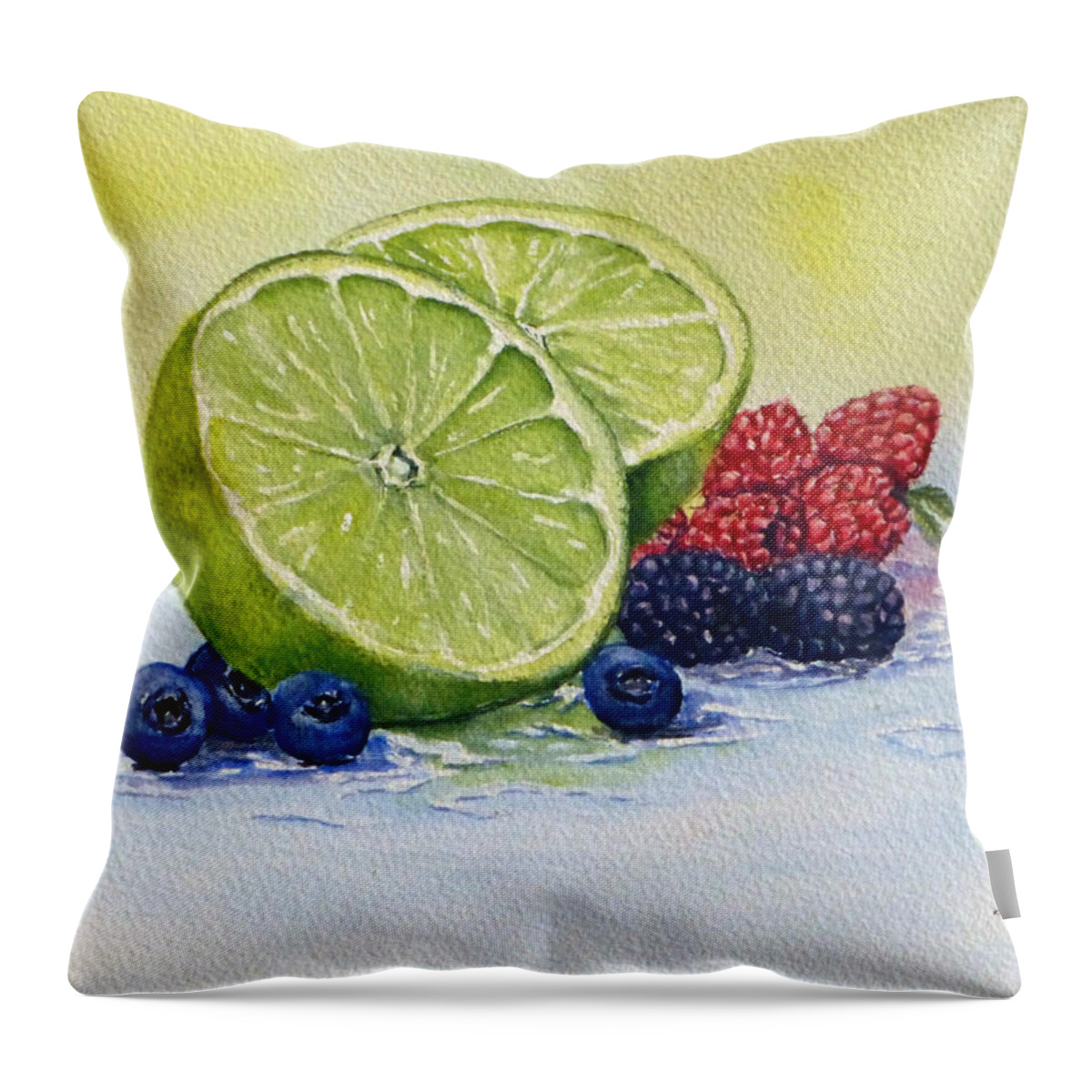 Lime Throw Pillow featuring the painting Fruit Still life by Kelly Mills