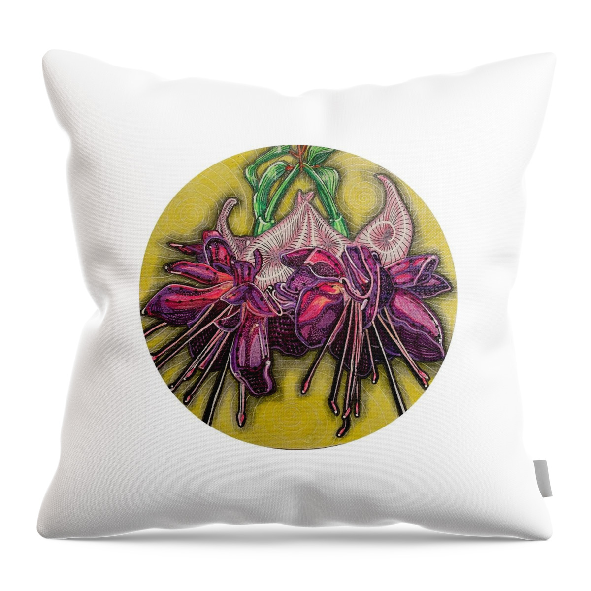 Flower Throw Pillow featuring the mixed media Fuchsia by Brenna Woods