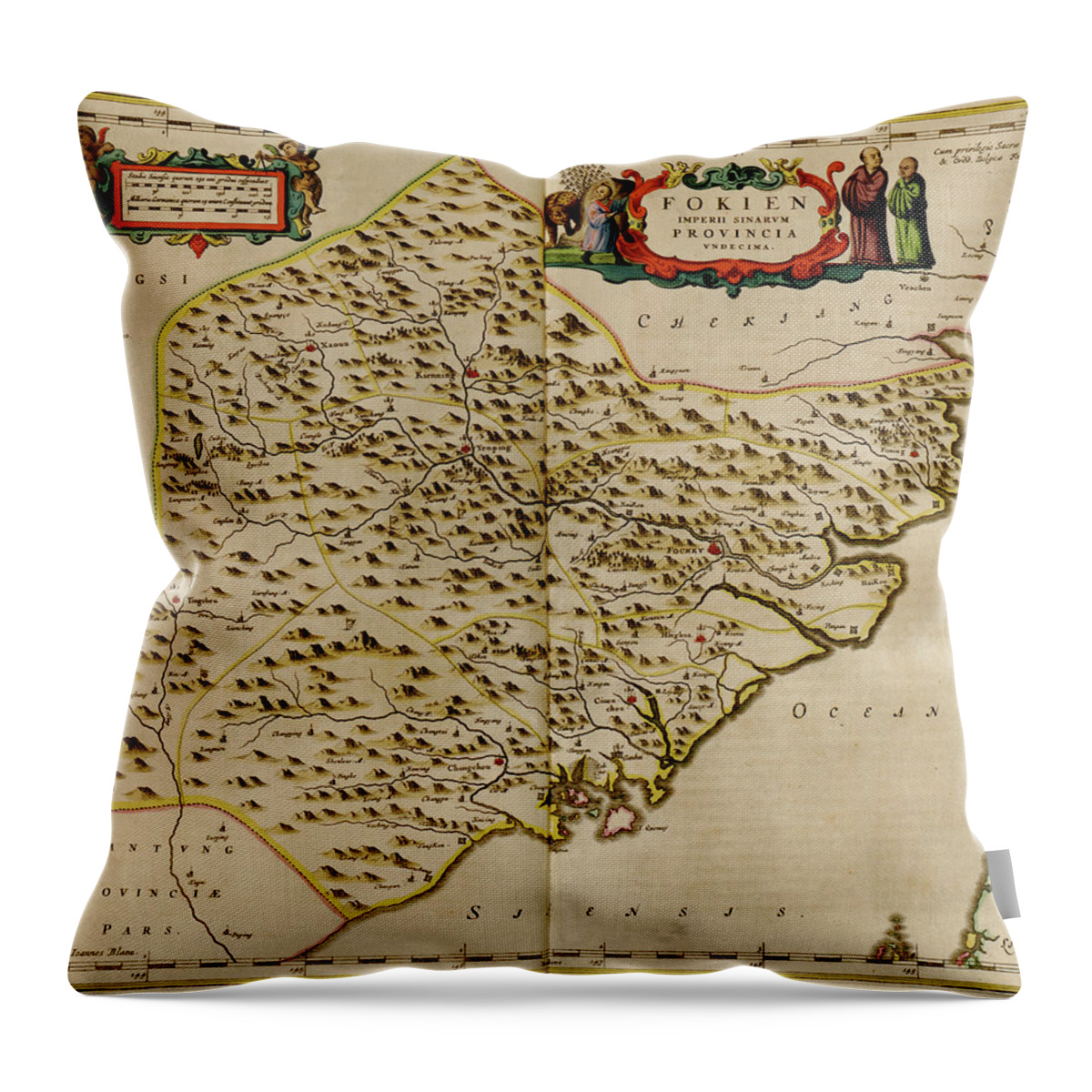 Martini Throw Pillow featuring the drawing Fukien, China by Vintage Maps