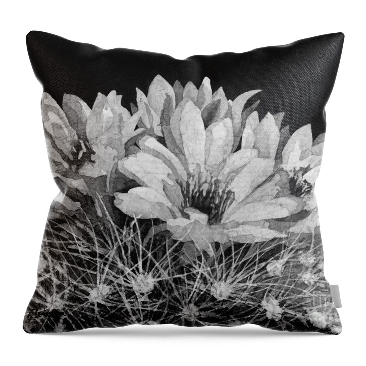 Barbed Throw Pillow featuring the painting Full Bloom in black and white by Hailey E Herrera