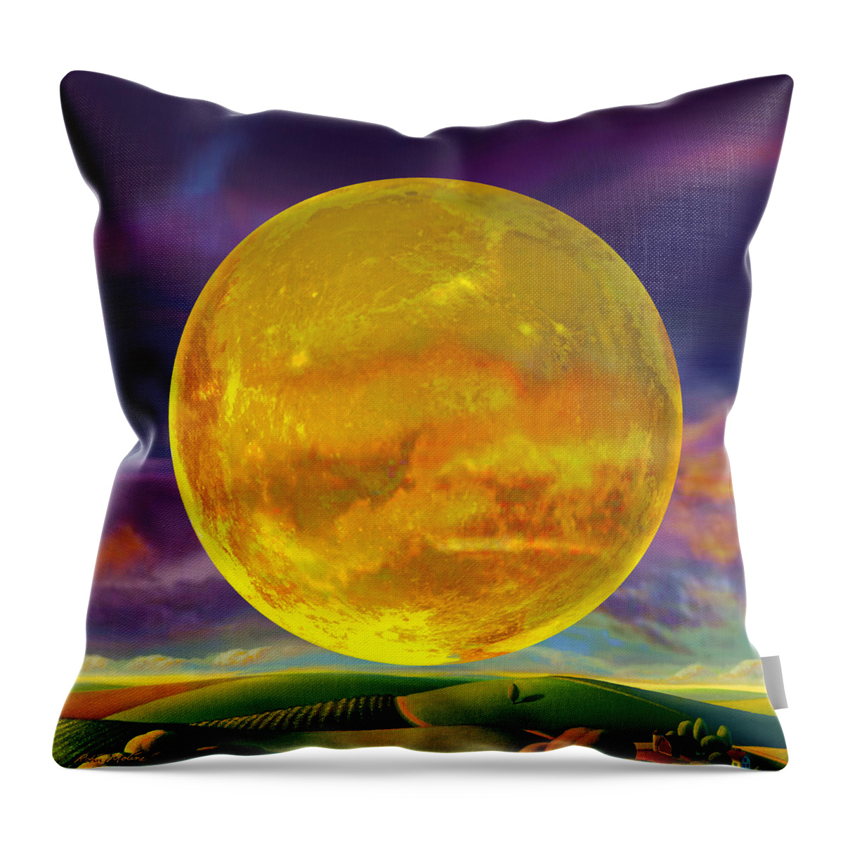 Moon Throw Pillow featuring the digital art Full Corn Moon Over Iowa by Robin Moline
