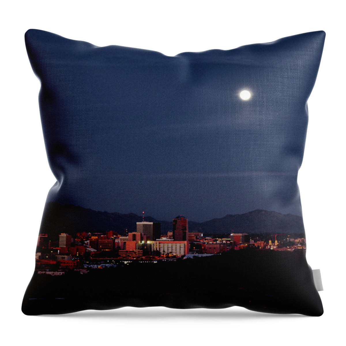 Tucson Throw Pillow featuring the photograph Full moon rises over downtown Tucson, Arizona by Chance Kafka
