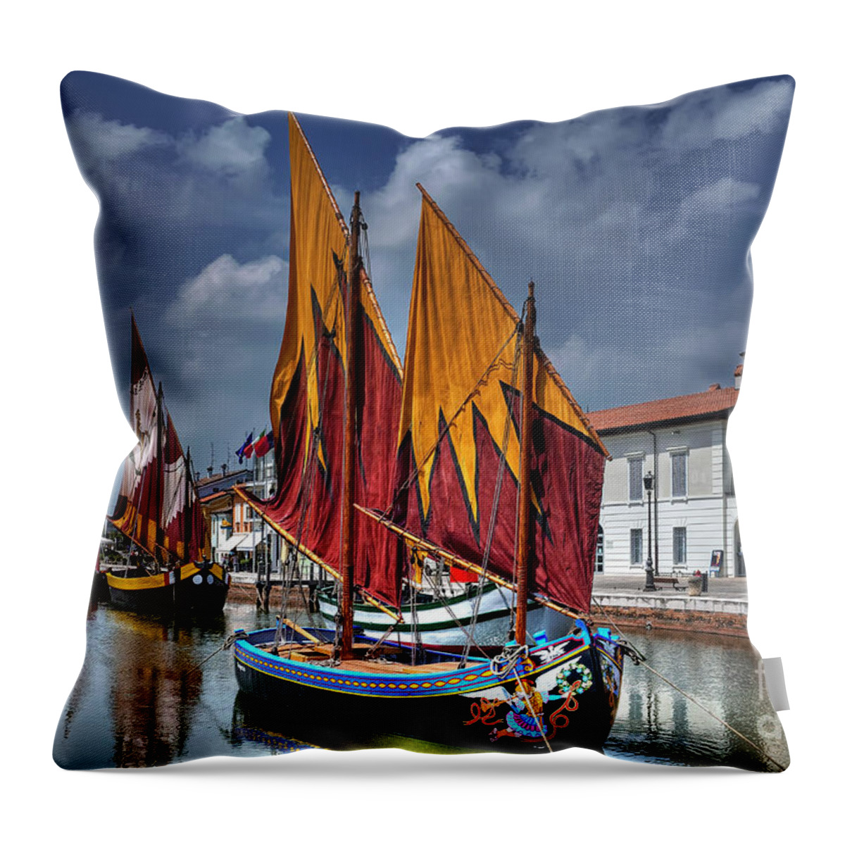 Sail Throw Pillow featuring the photograph Full Sails - Marine Museum of Cesenatico - Italy by Paolo Signorini