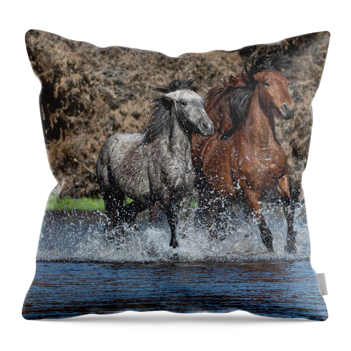 Wild Horses Throw Pillow featuring the photograph Full Speed by Mary Hone