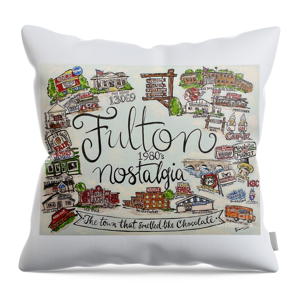 Illustration Throw Pillow featuring the painting Fulton Nostalgia by Samantha Centers