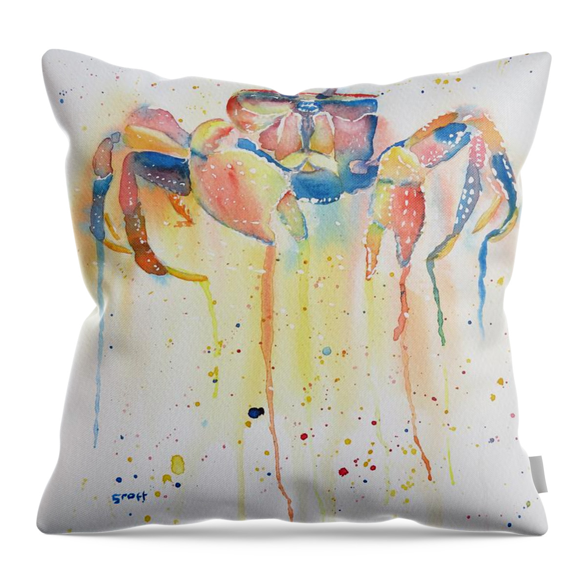 Crab Throw Pillow featuring the painting Funky Crab by Sandie Croft