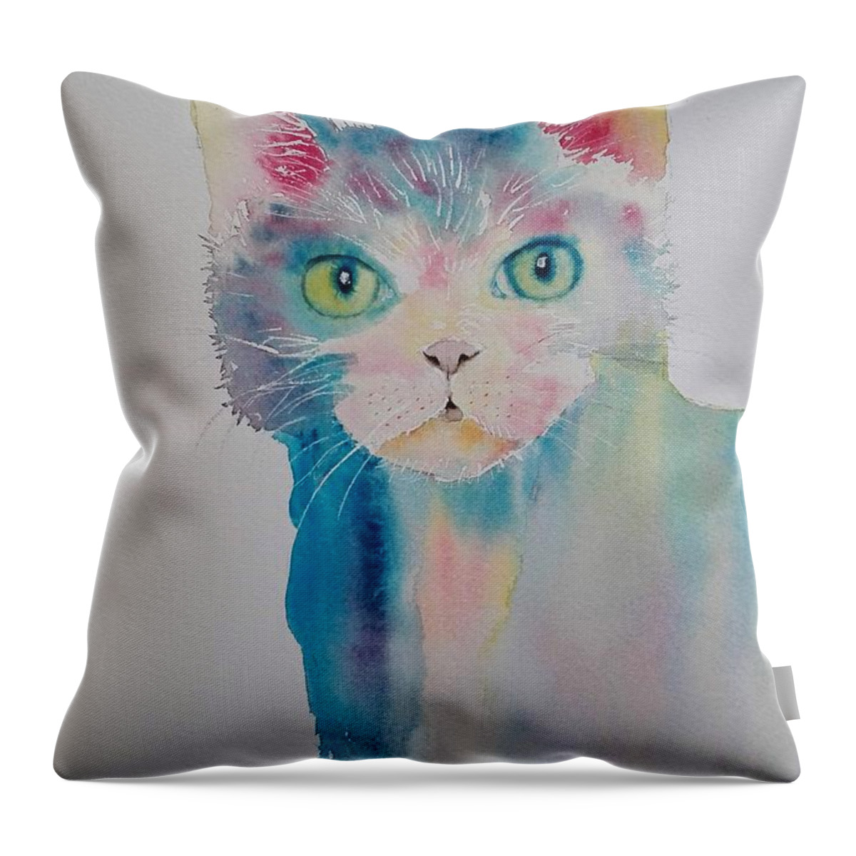 Kitten Throw Pillow featuring the painting Funky Kitten by Sandie Croft