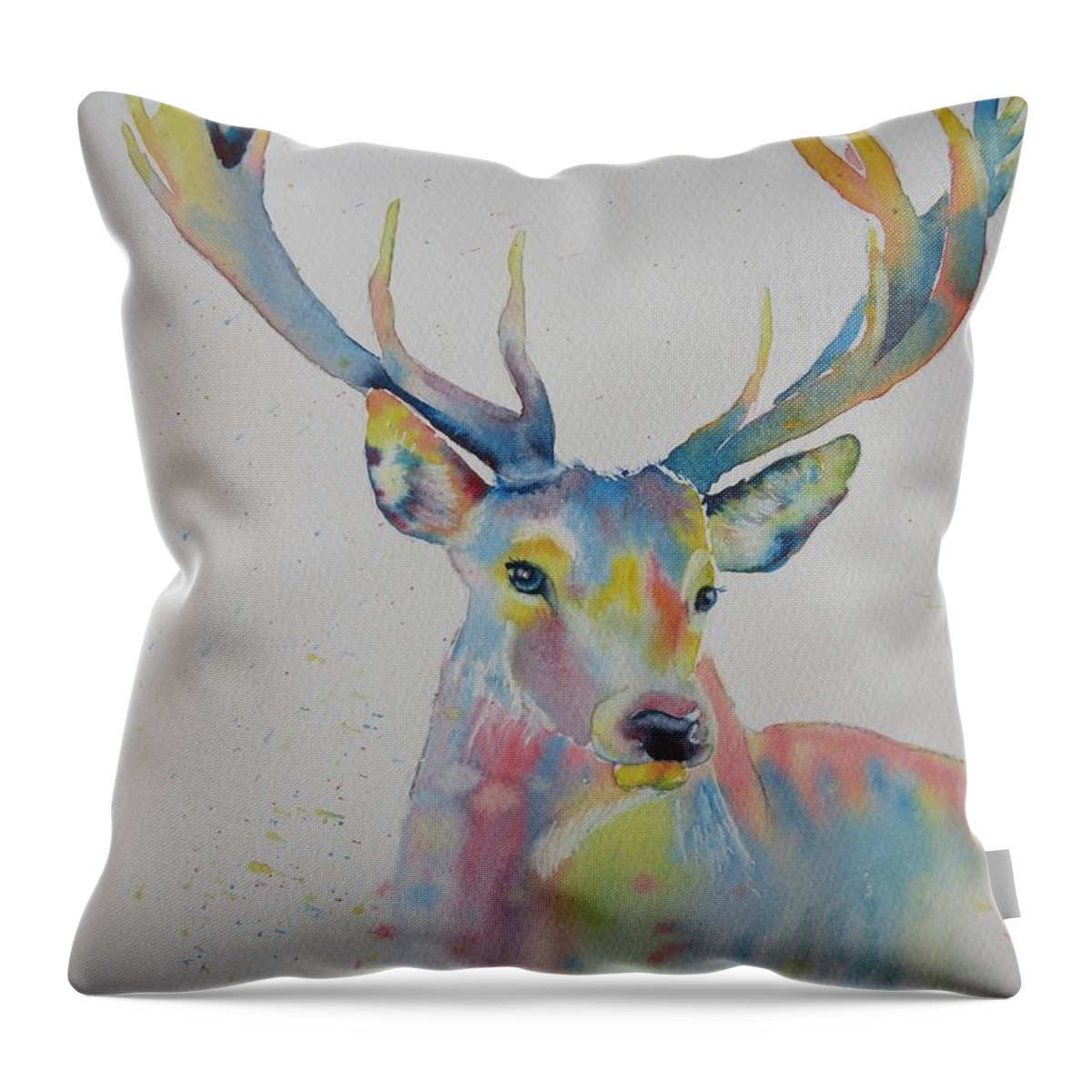 Stag Throw Pillow featuring the painting Funky Stag by Sandie Croft