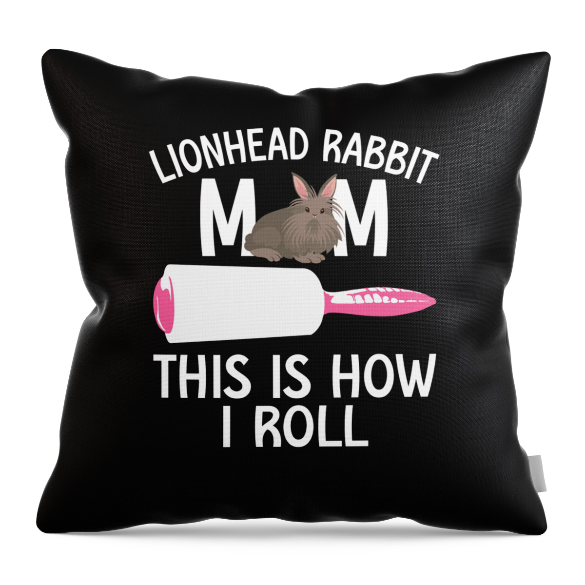 Lionhead Rabbit Throw Pillow featuring the digital art Funny Lionhead Rabbit Mom by Me