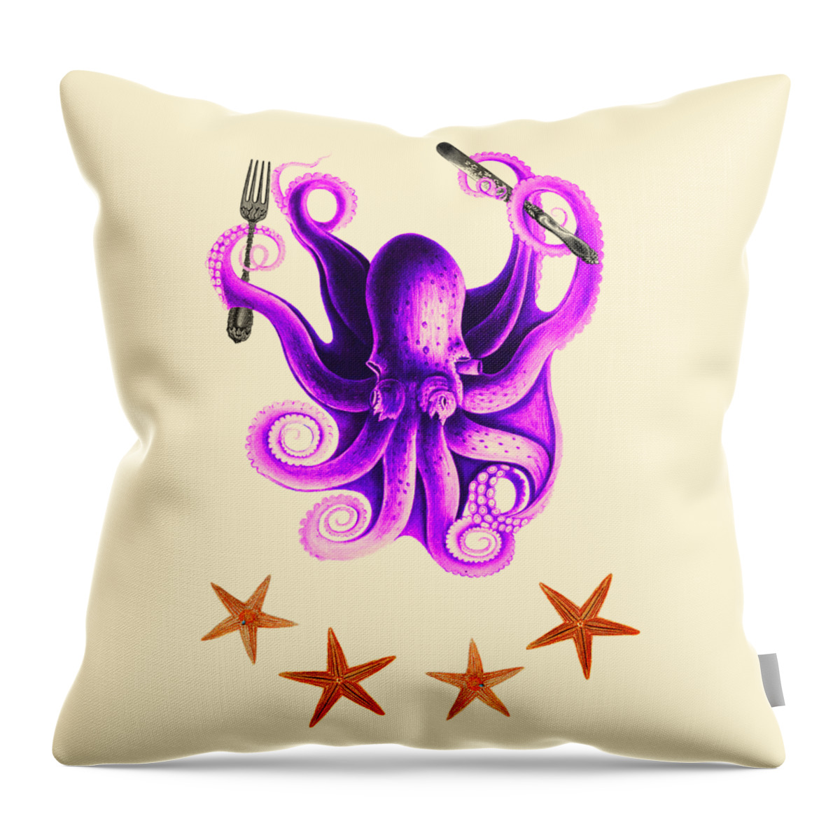 Octopus Throw Pillow featuring the digital art Funny Octopus Cook by Madame Memento