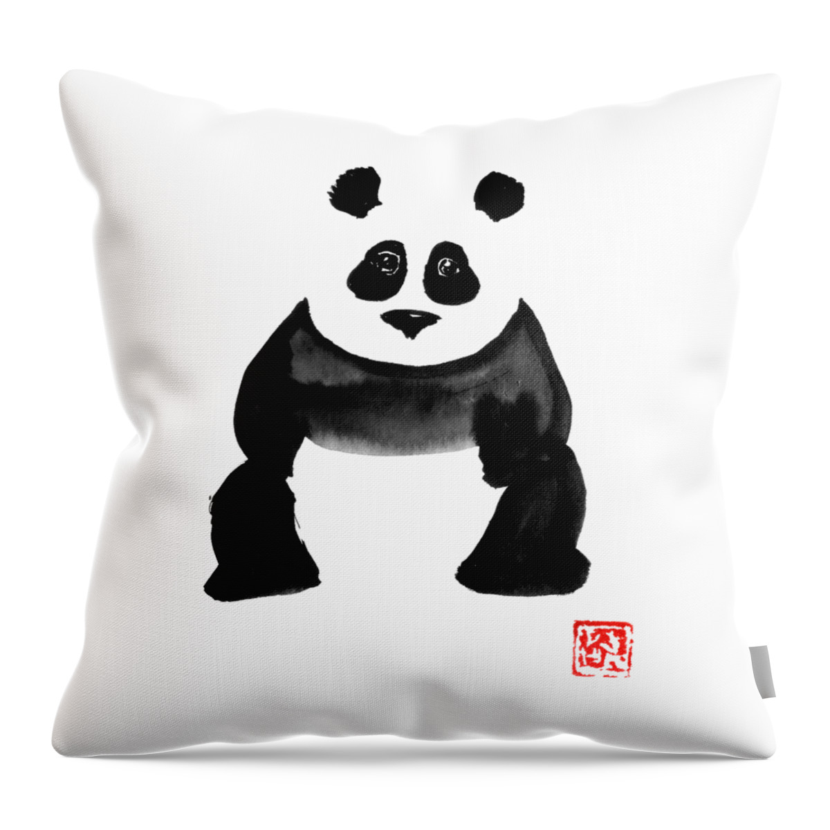 Panda Throw Pillow featuring the drawing Funny Panda by Pechane Sumie