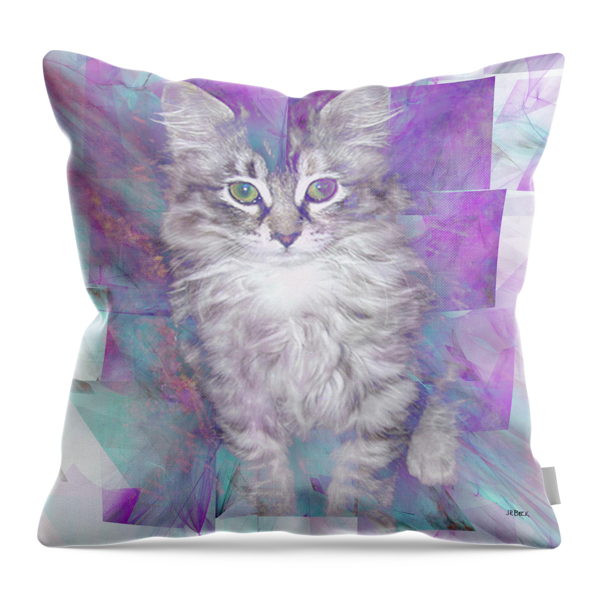Cat Throw Pillow featuring the digital art Fur Ball - Square Version by Studio B Prints