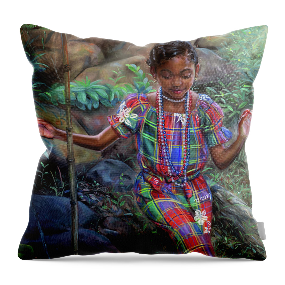 Caribbean Throw Pillow featuring the painting Gabrielle Among Bounlders by Jonathan Gladding
