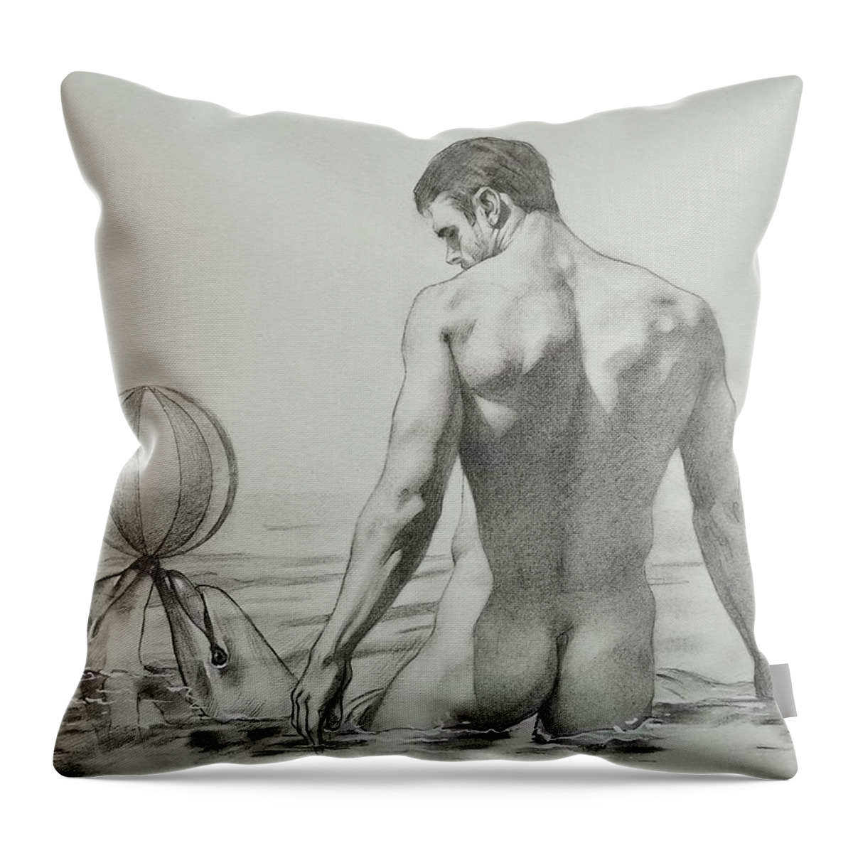 Drawing Throw Pillow featuring the drawing Gameplay by Hongtao Huang
