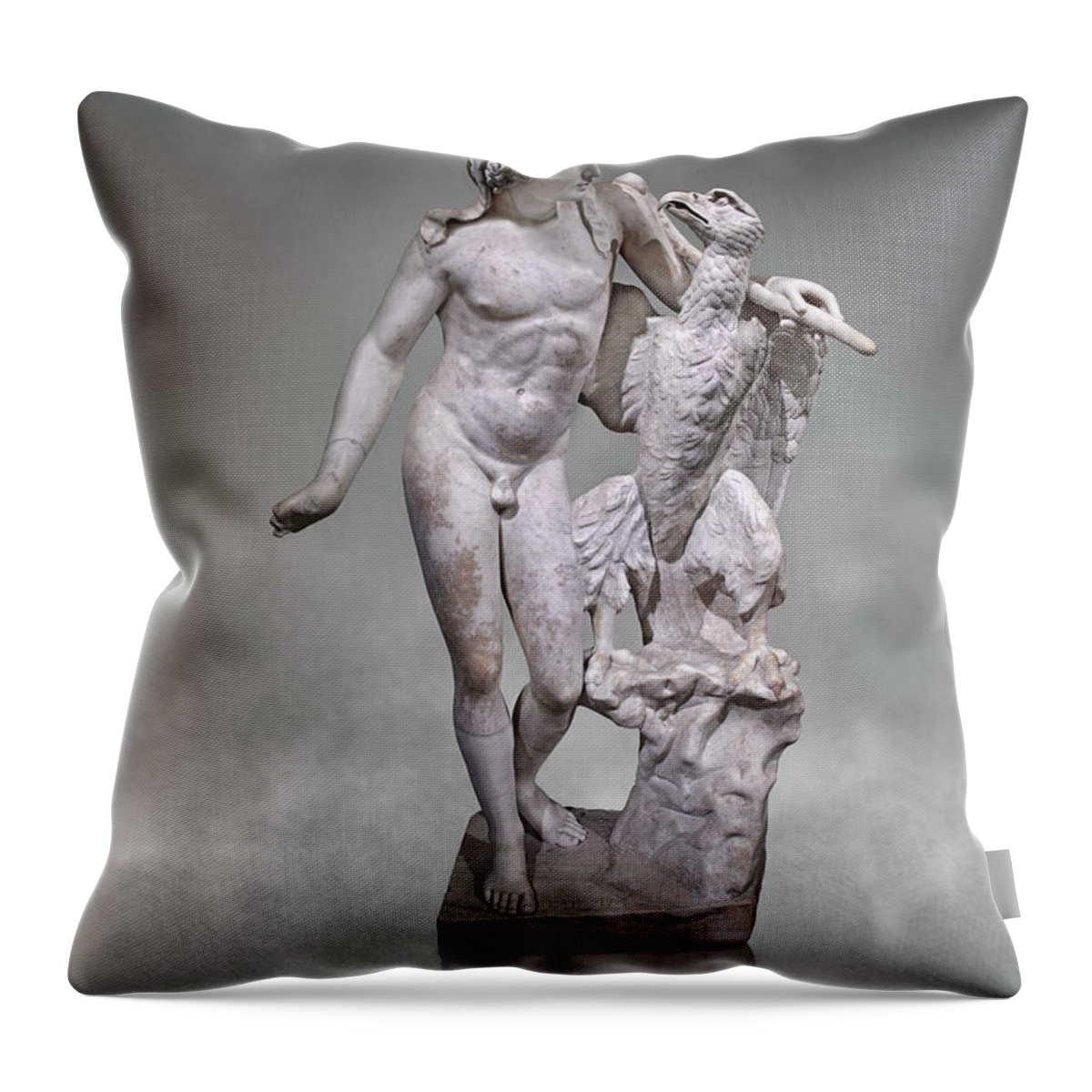 Ganymede With An Eagle Throw Pillow featuring the photograph Ganymede with an eagle Roman Statue - Naples Museum of Archaeology Italy by Paul E Williams