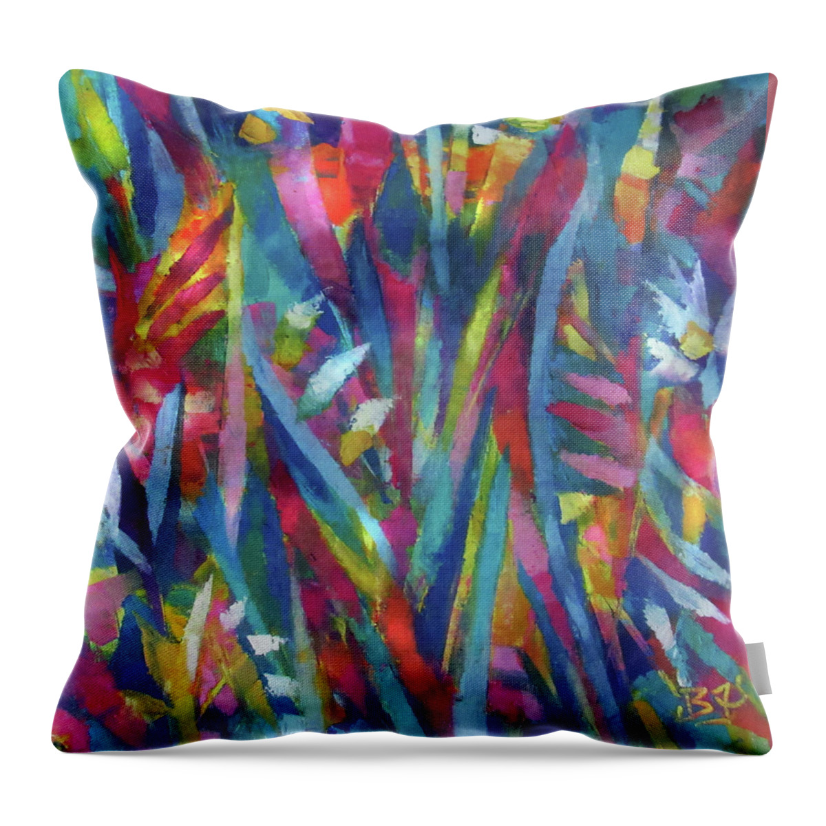 Colorful Abstract Garden Throw Pillow featuring the digital art Garden Abstract 5-7-20 by Jean Batzell Fitzgerald