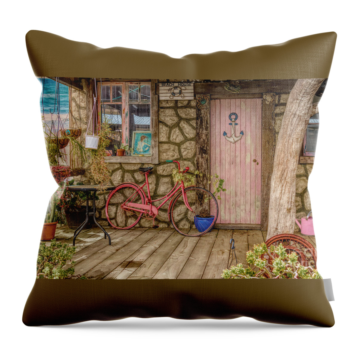 Shed Throw Pillow featuring the photograph Garden Beach House by Elaine Teague