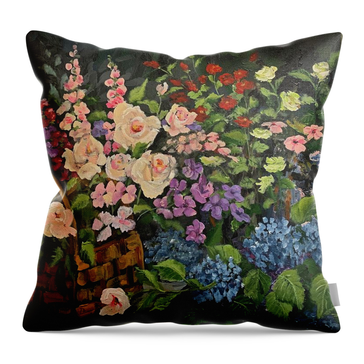 Flowers Throw Pillow featuring the painting Garden Favorites by Alan Lakin