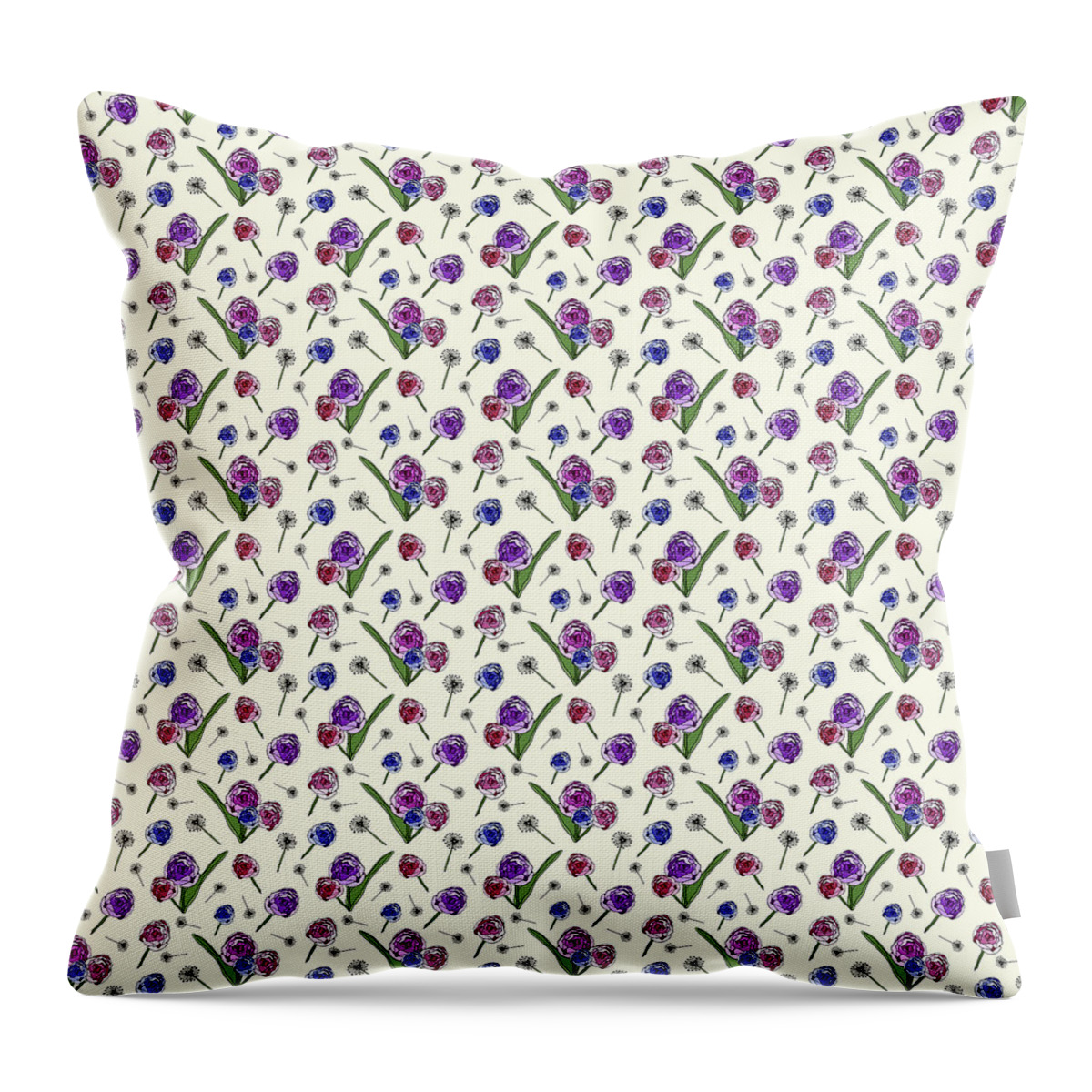  Throw Pillow featuring the digital art Garden Flowers Pattern - Large Scale by Lisa Blake