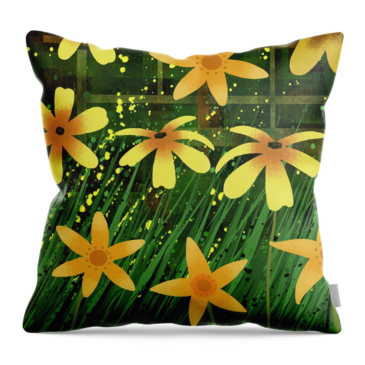 Nature Throw Pillow featuring the mixed media Garden of Yellow Flowers by Andrew Hitchen