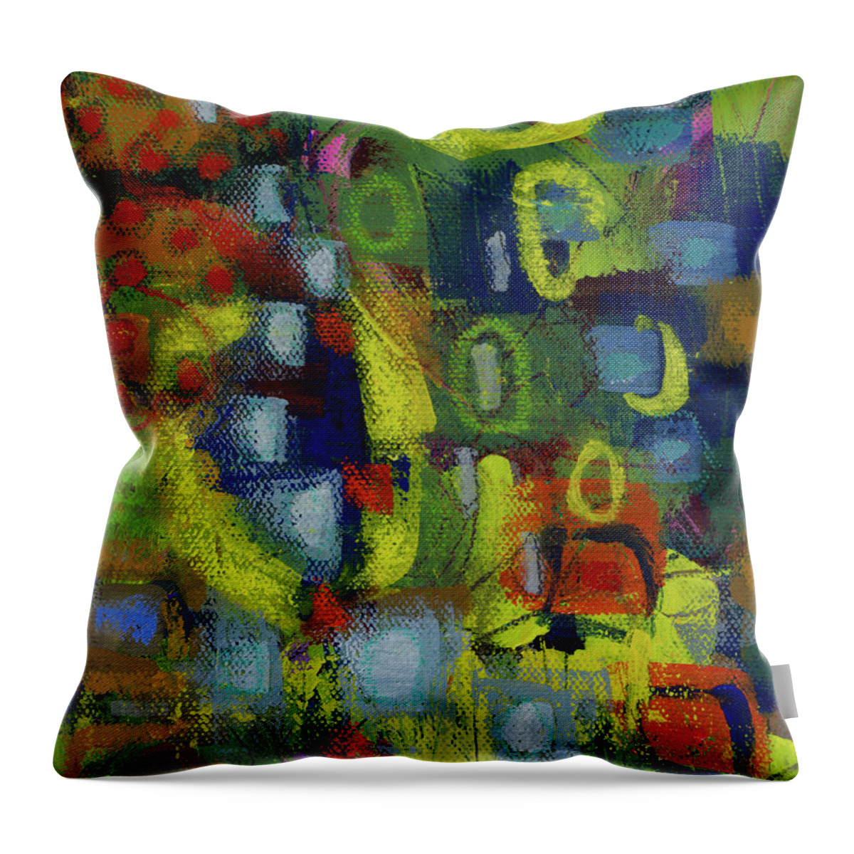 Abstract Throw Pillow featuring the painting Garden Patches by Janet Yu