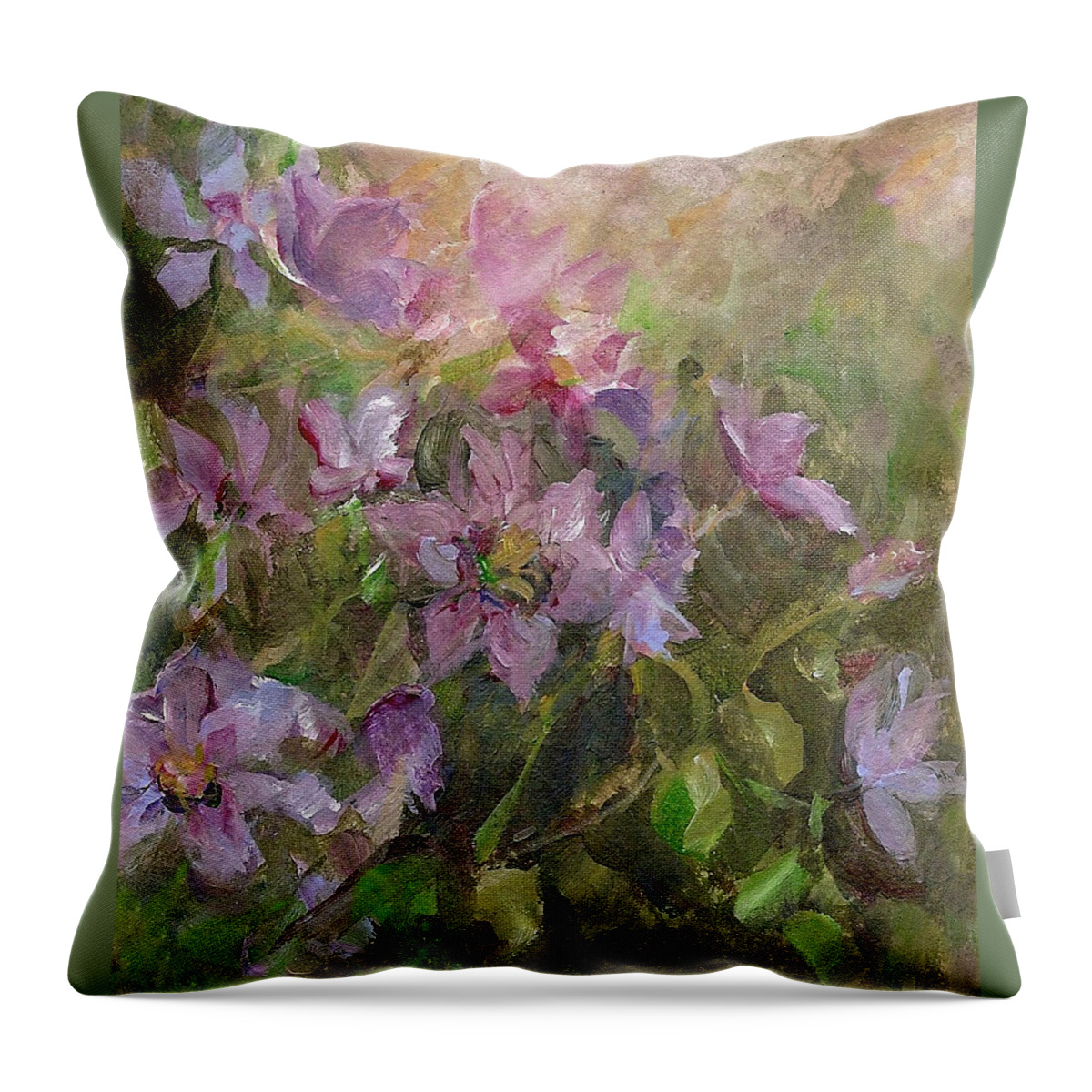 Floral Throw Pillow featuring the painting Garden Poetry by Mary Wolf