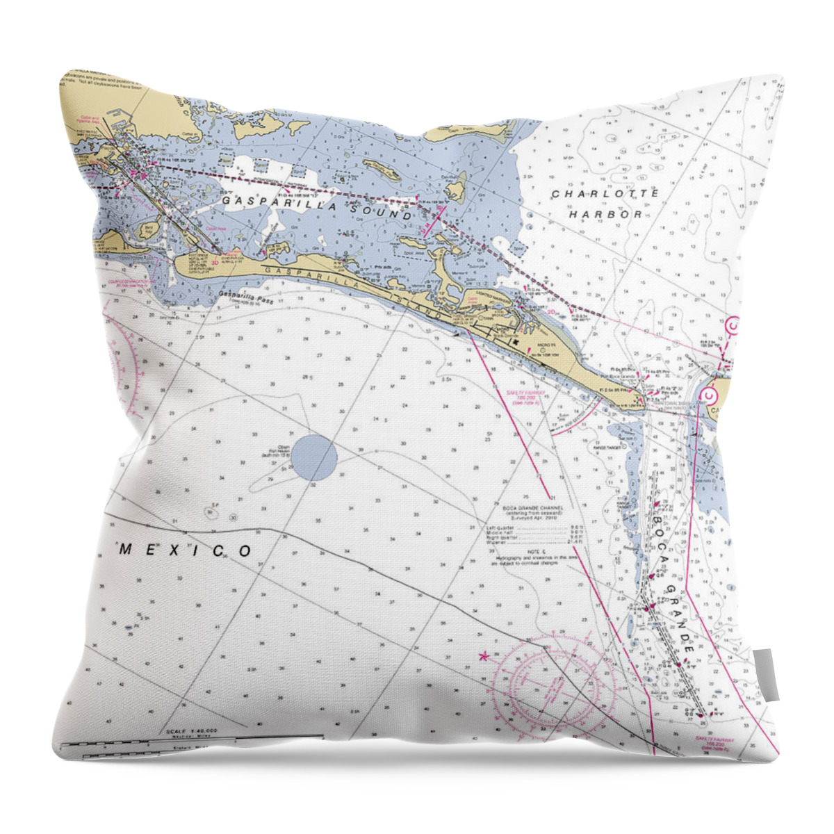 Gasparilla Island Florida Throw Pillow featuring the digital art Gasparilla Island Florida, NOAA Chart 11425_1 by Nautical Chartworks